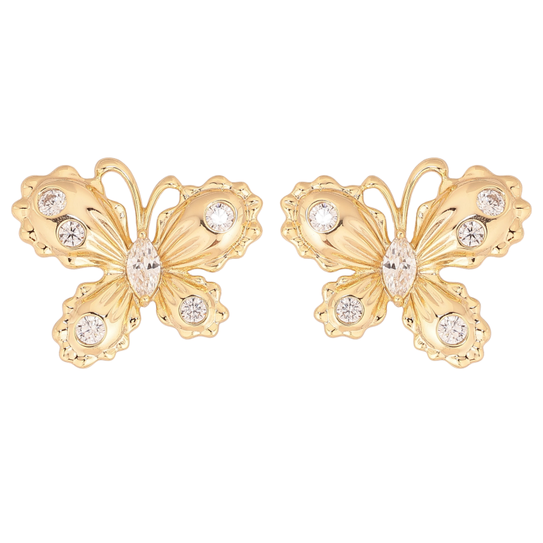 Сережки Xuping колір Позолота 14K пусети "Метелики з кристалами" фото №1 Сережки Xuping колір Позолота 14K пусети "Метелики з кристалами" фото №1