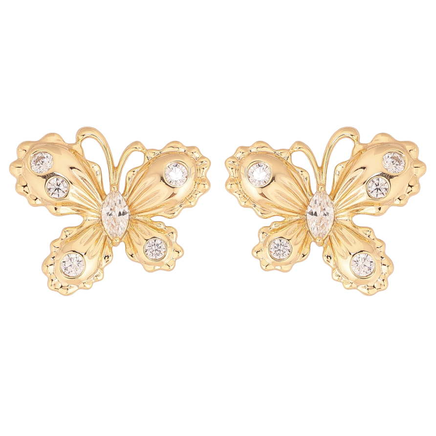 Сережки Xuping колір Позолота 14K пусети "Метелики з кристалами" фото №1 Сережки Xuping колір Позолота 14K пусети "Метелики з кристалами" фото №1