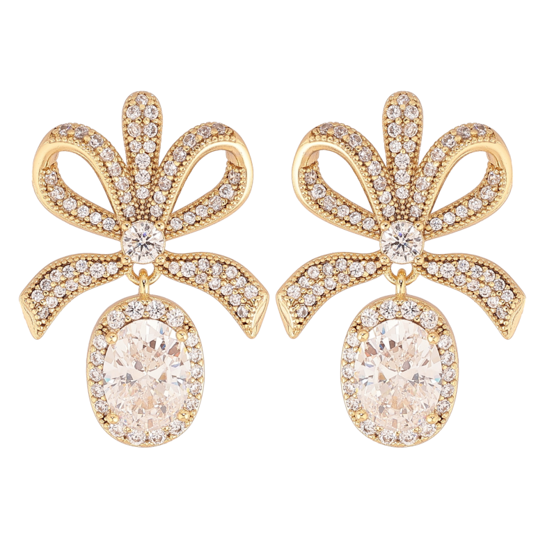 Сережки Xuping колір Позолота 14K пусети "Банти з кристальними підвісками" фото №2