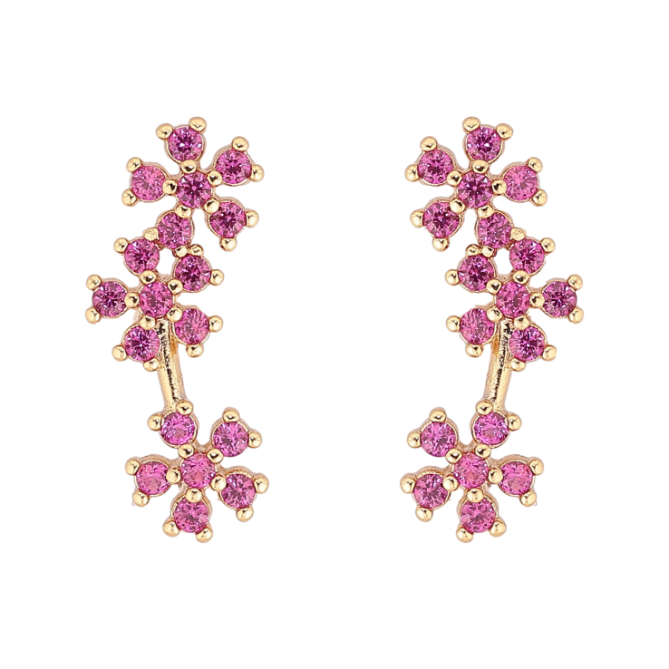 Сережки Xuping колір Позолота 14K пусети "Малинові кристальні квіточки" фото №25