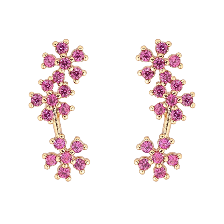 Сережки Xuping колір Позолота 14K пусети "Малинові кристальні квіточки" фото №1