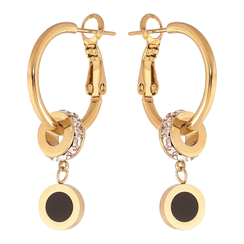 Серьги Xuping TTM Stainless Steel цвет 14K итальянский замок "Кольца с подвесками" 2 в 1, ø 2см фото №1