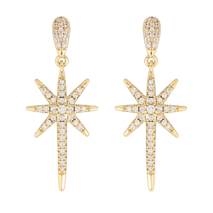 Серьги Xuping цвет Позолота 14K пусеты "Звездные подвески с кристаллами"  фото №3