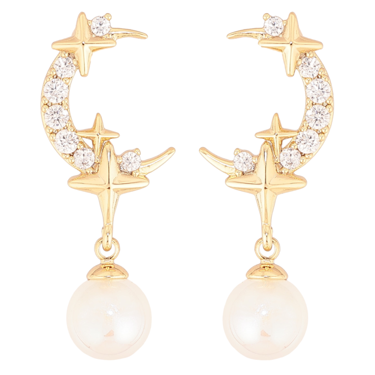 Серьги Xuping цвет Позолота 14K пусеты "Жемчужные подвески" фото №15