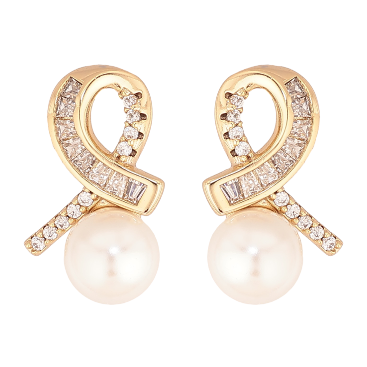 Серьги Xuping цвет Позолота 14K пусеты "Петельки с жемчужинами" фото №5