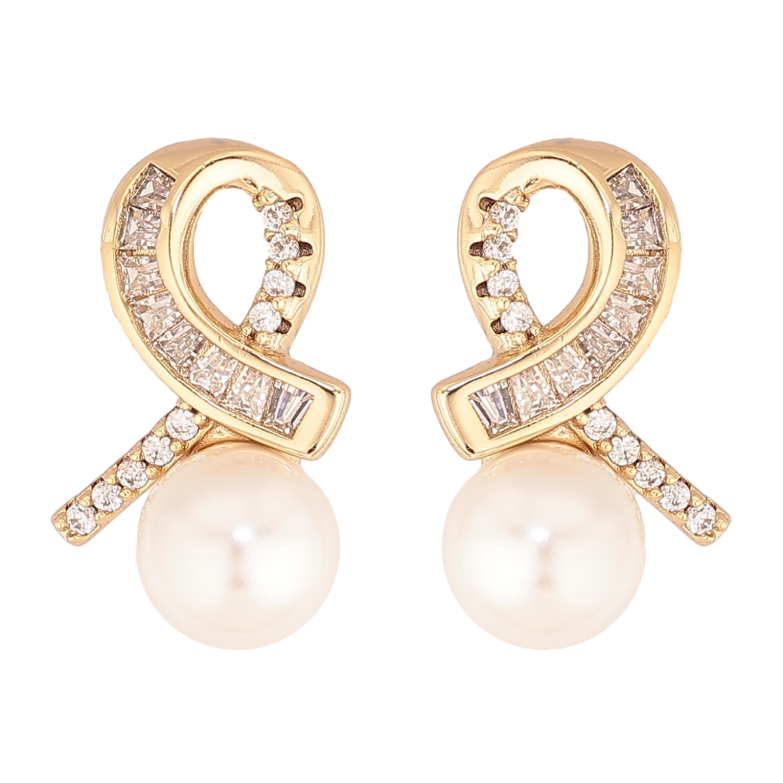 Сережки Xuping колір Позолота 14K пусети "Петелі з перлинами" фото №2