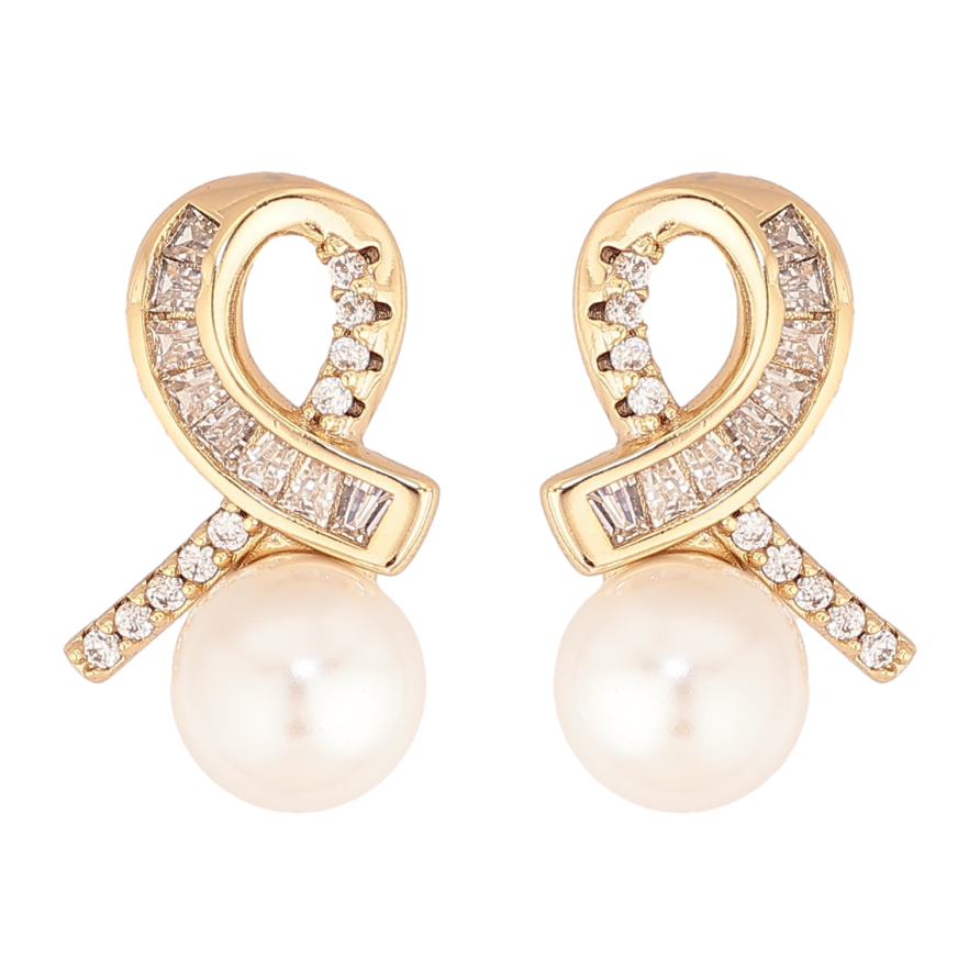 Серьги Xuping цвет Позолота 14K пусеты "Петельки с жемчужинами" фото №1
