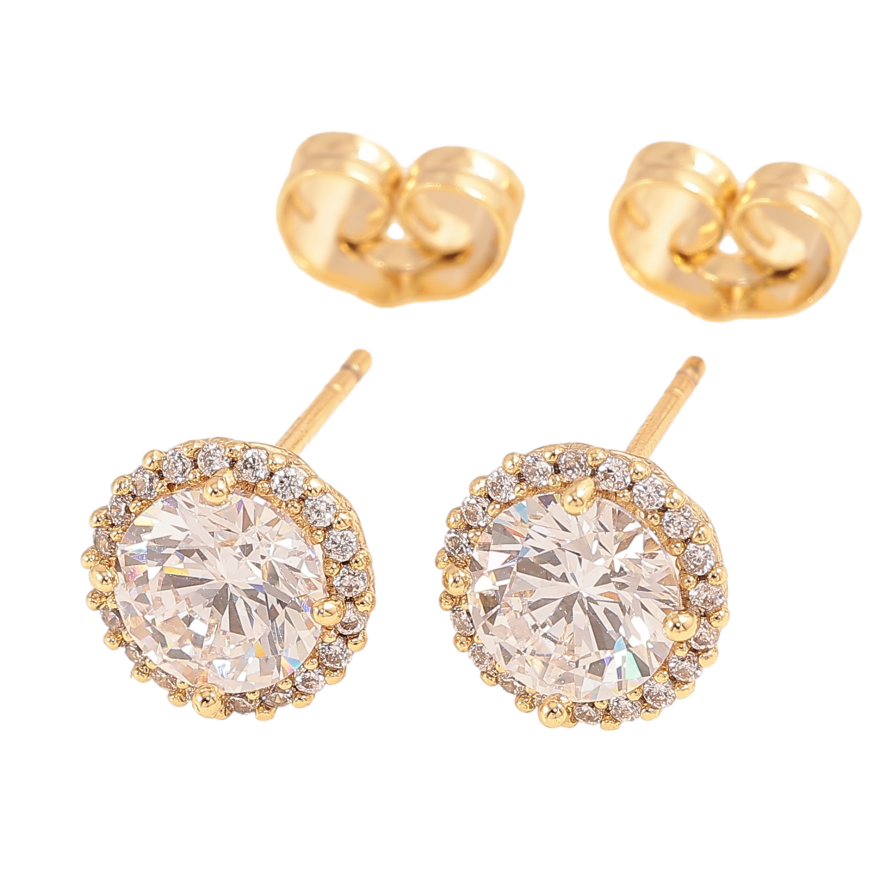 Сережки Xuping колір Позолота 14K пусети "Кристали в обрамленні" ø 9мм фото №1 Сережки Xuping колір Позолота 14K пусети "Кристали в обрамленні" ø 9мм фото №1