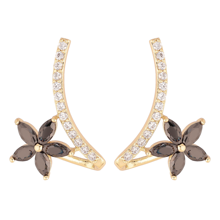 Сережки Xuping колір Позолота 14K пусети "Квіточки з чорними кристалами" фото №25