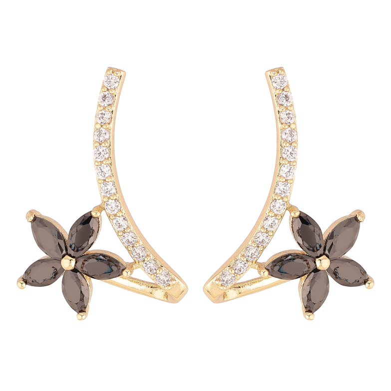 Сережки Xuping колір Позолота 14K пусети "Квіточки з чорними кристалами" фото №2