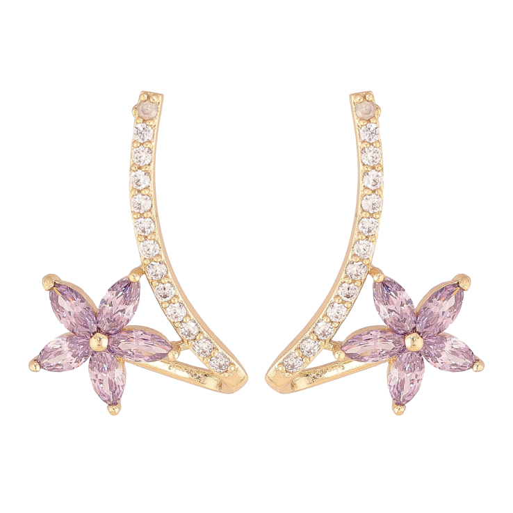 Сережки Xuping колір Позолота 14K пусети "Квіточки з бузковими кристалами" фото №23