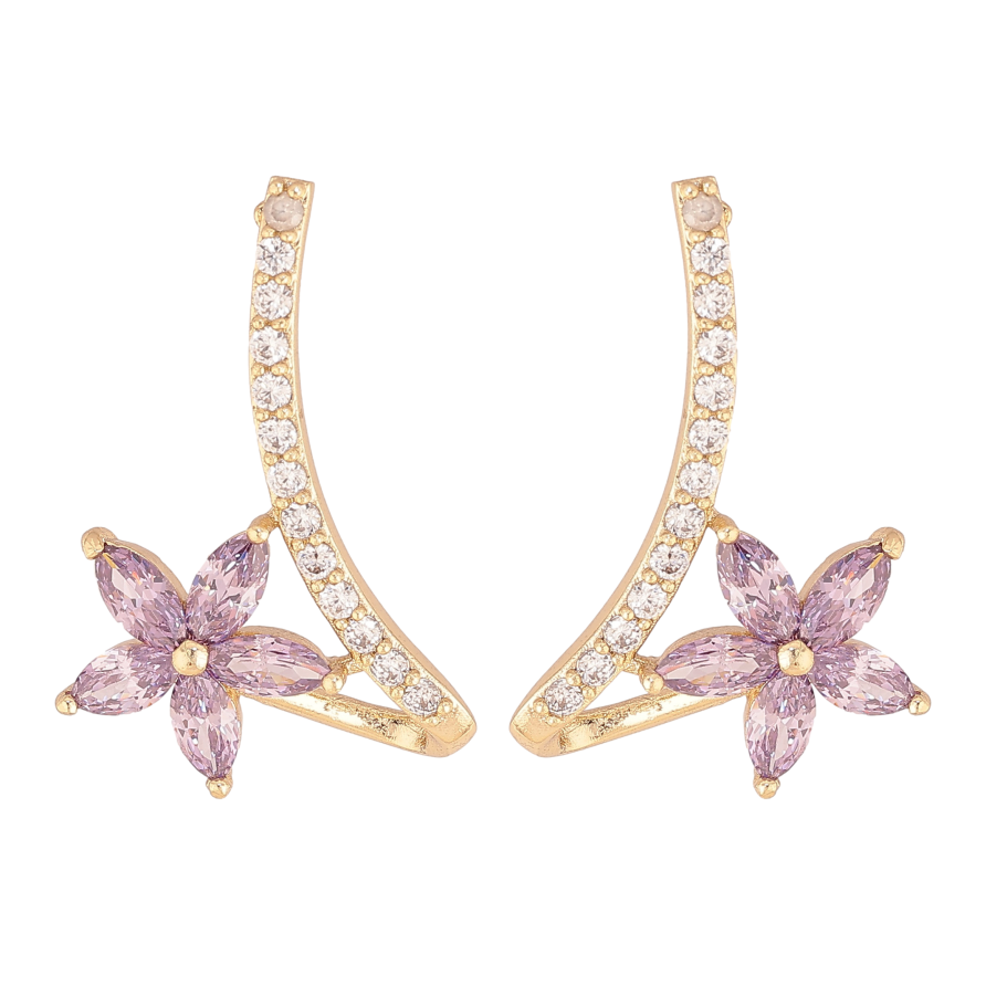Сережки Xuping колір Позолота 14K пусети "Квіточки з бузковими кристалами" фото №1 Сережки Xuping колір Позолота 14K пусети "Квіточки з бузковими кристалами" фото №1