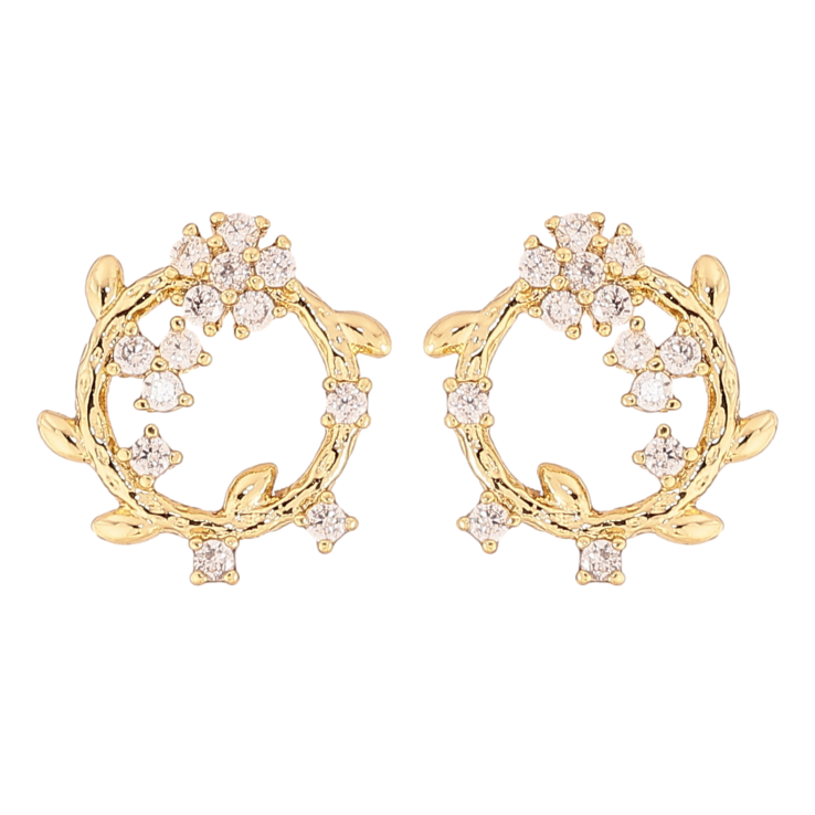 Серьги Xuping цвет Позолота 14K пусеты "Веночки с кристальными цветочками"  фото №20