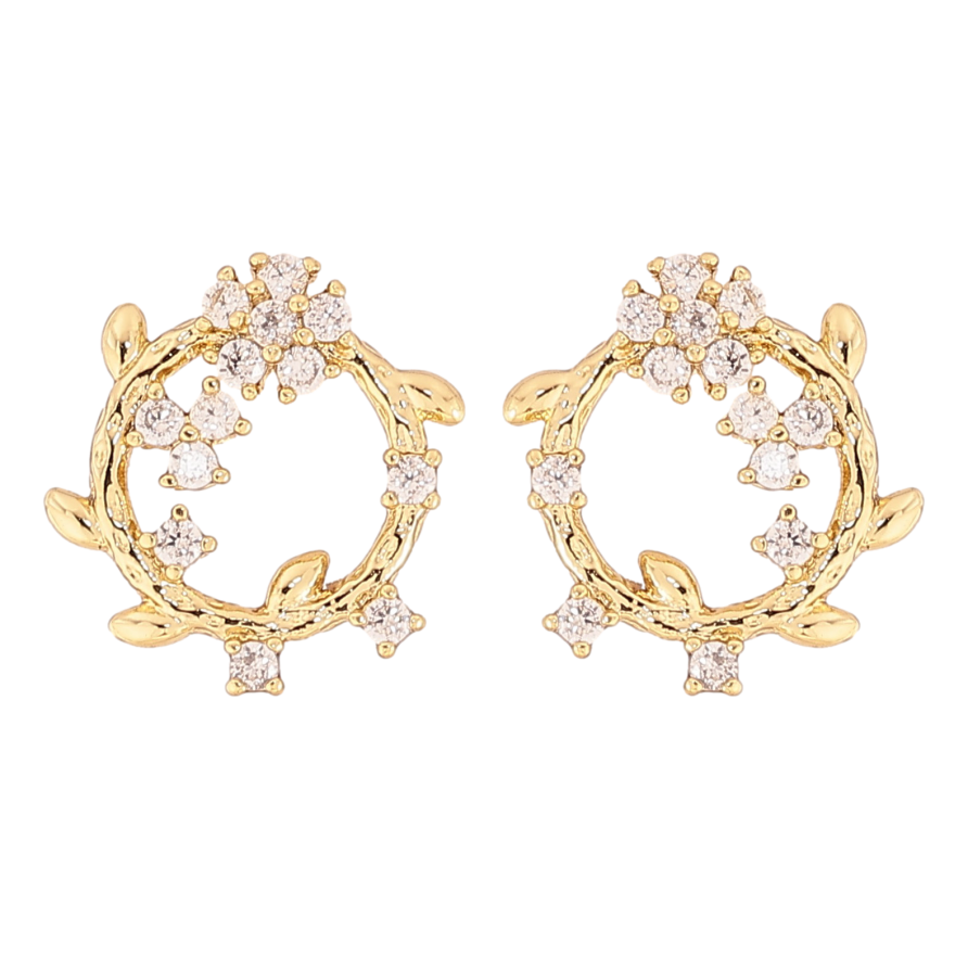 Серьги Xuping цвет Позолота 14K пусеты "Веночки с кристальными цветочками"  фото №1