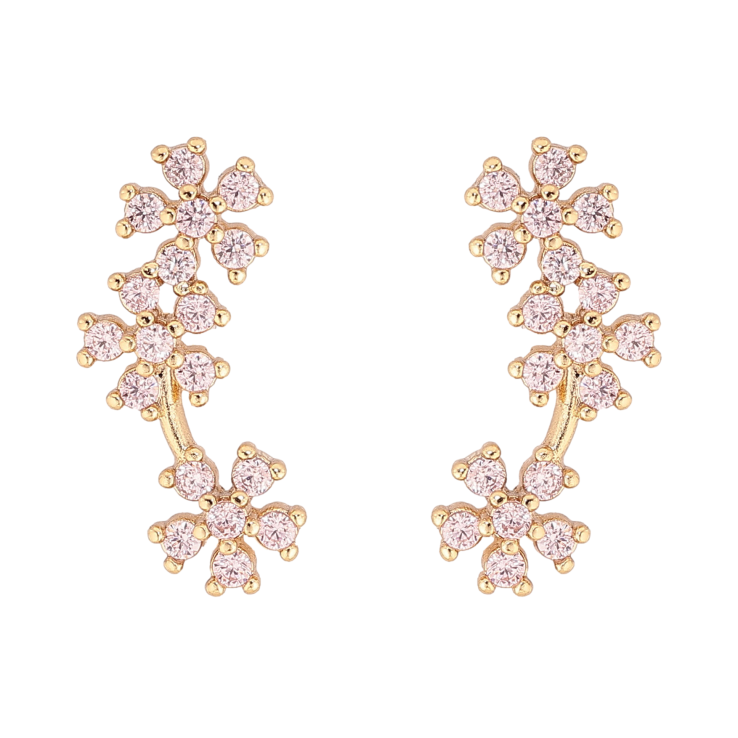 Серьги Xuping цвет Позолота 14K пусеты "Розовые кристальные цветочки" фото №18