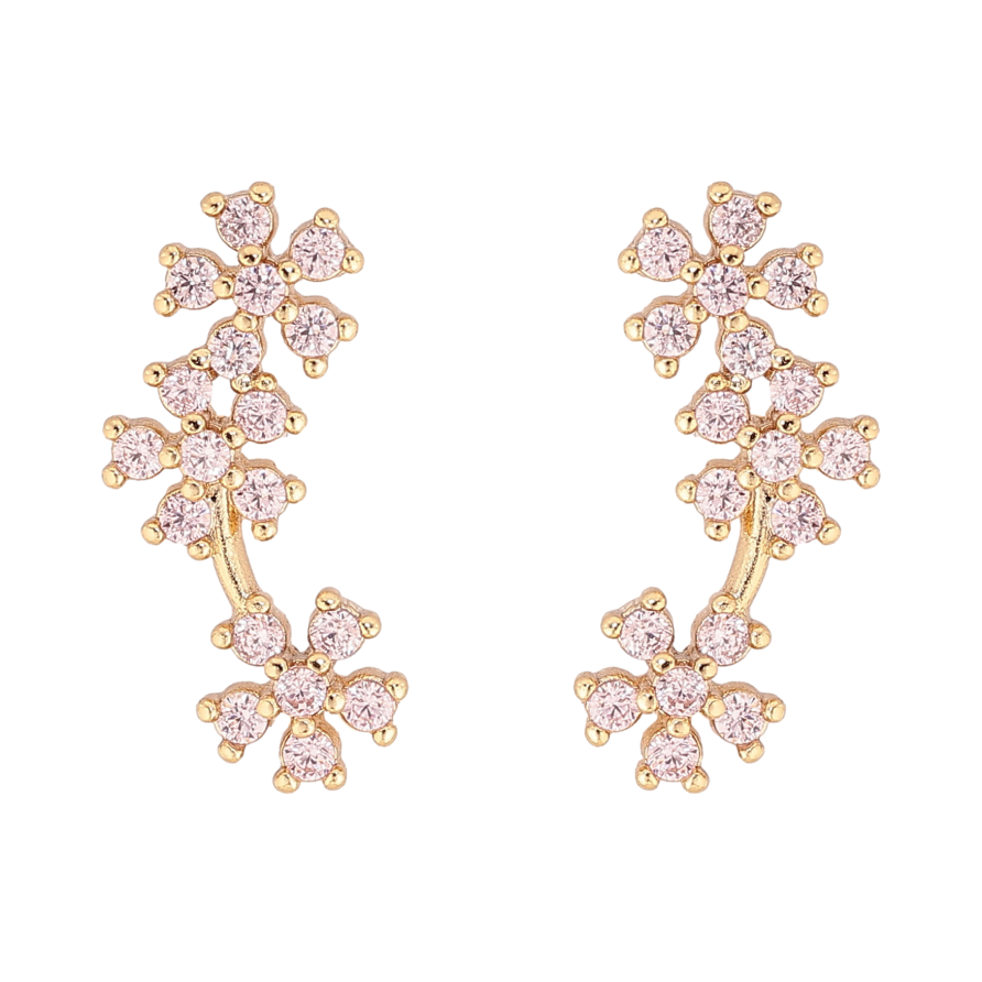 Серьги Xuping цвет Позолота 14K пусеты "Розовые кристальные цветочки" фото №1