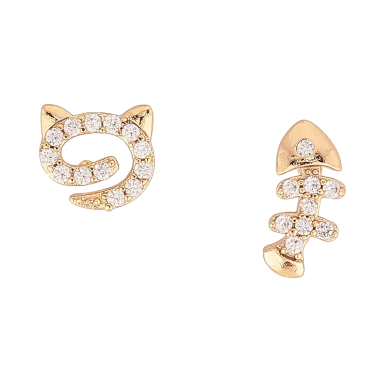 Серьги Xuping цвет Позолота 14K пусеты "Котик с рыбкой" фото №1 Серьги Xuping цвет Позолота 14K пусеты "Котик с рыбкой" фото №1