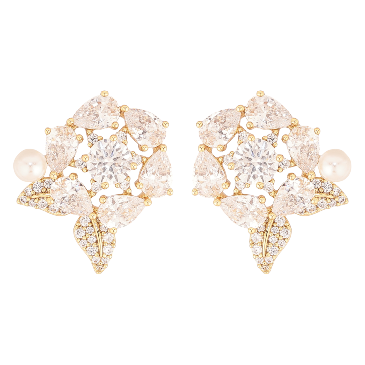 Серьги Xuping цвет Позолота 14K пусеты "Кристальные цветочки" фото №23