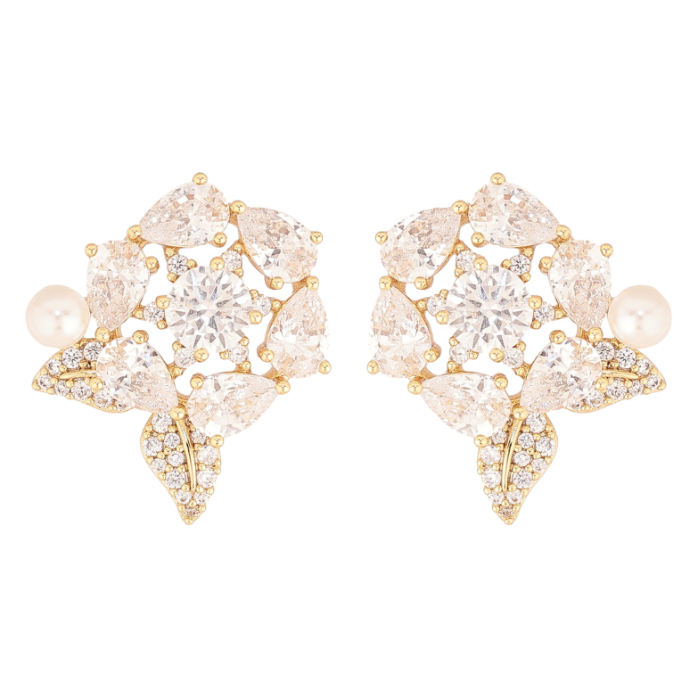 Сережки Xuping колір Позолота 14K пусети "Кристальні квіточки" фото №1