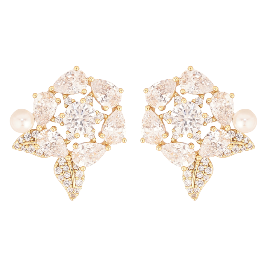 Серьги Xuping цвет Позолота 14K пусеты "Кристальные цветочки" фото №1