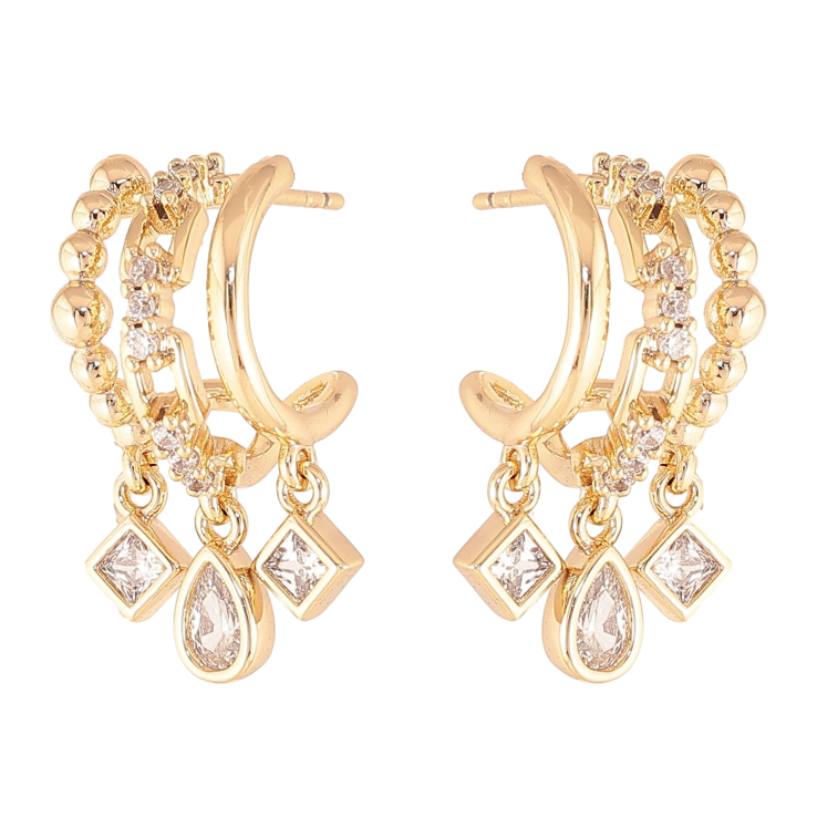 Серьги Xuping цвет Позолота 14K пусеты "Кристальные подвески" фото №9