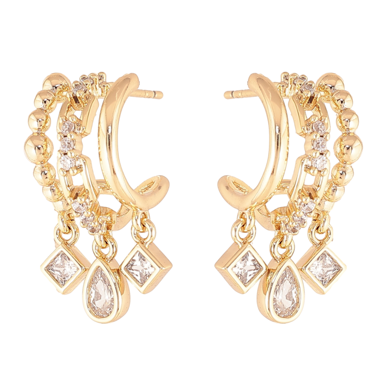 Сережки Xuping колір Позолота 14K пусети "Кристальні підвіски" фото №3