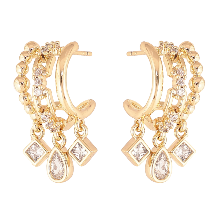 Серьги Xuping цвет Позолота 14K пусеты "Кристальные подвески" фото №1