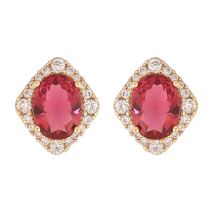 Серьги Xuping цвет Позолота 14K пусеты "Красные кристаллы в обрамлении" фото №7
