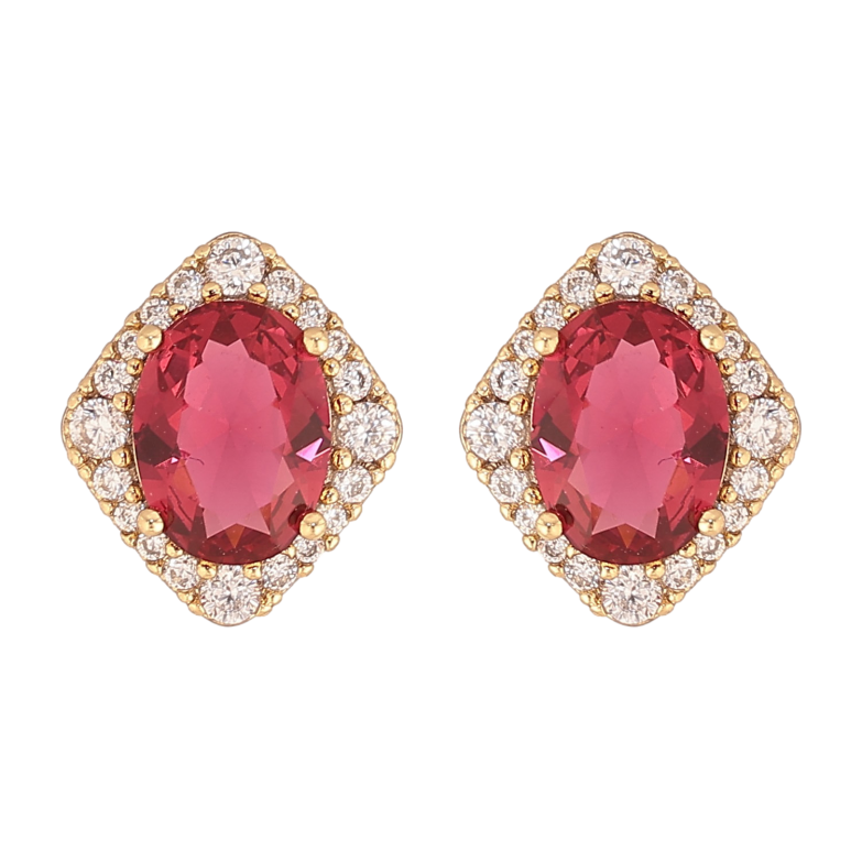 Сережки Xuping колір Позолота 14K пусети "Червоні кристали в обрамленні" фото №1