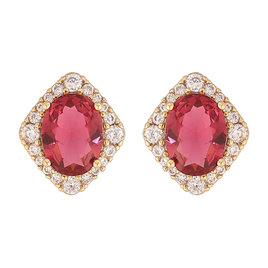 Серьги Xuping цвет Позолота 14K пусеты "Красные кристаллы в обрамлении" фото №1