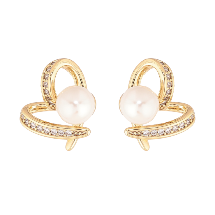 Сережки Xuping колір Позолота 14K пусети "Сердечки з перлинами" фото №18