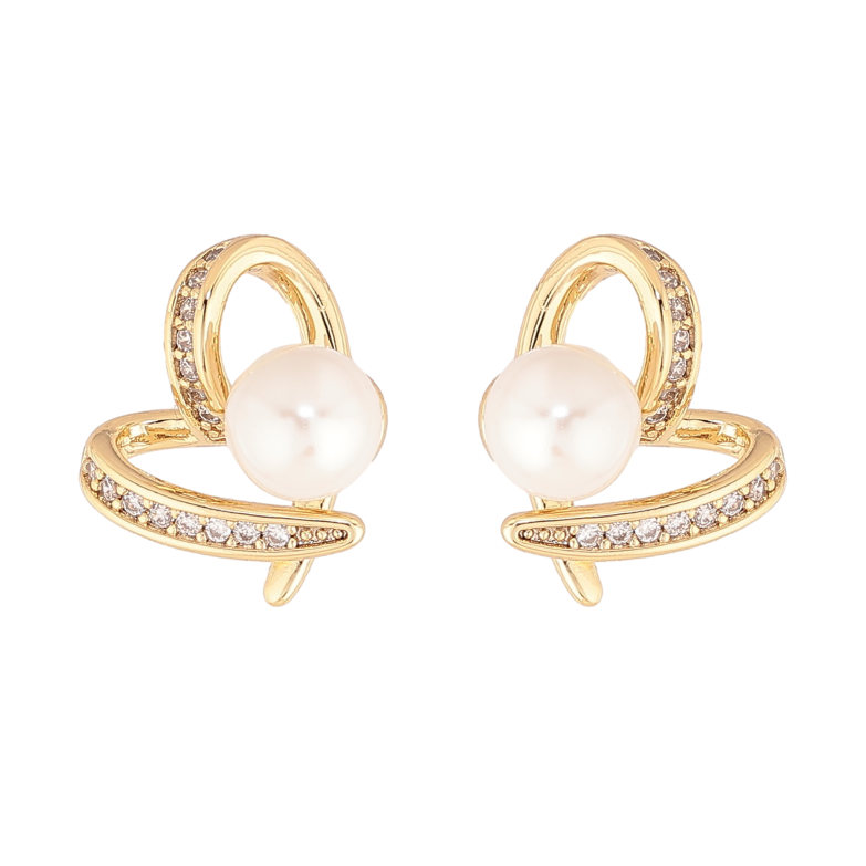 Сережки Xuping колір Позолота 14K пусети "Сердечки з перлинами" фото №1 Сережки Xuping колір Позолота 14K пусети "Сердечки з перлинами" фото №1