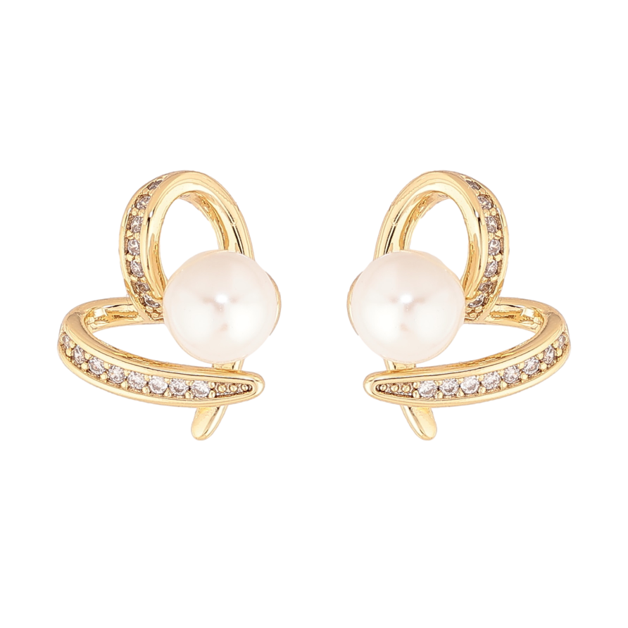 Сережки Xuping колір Позолота 14K пусети "Сердечки з перлинами" фото №1 Сережки Xuping колір Позолота 14K пусети "Сердечки з перлинами" фото №1