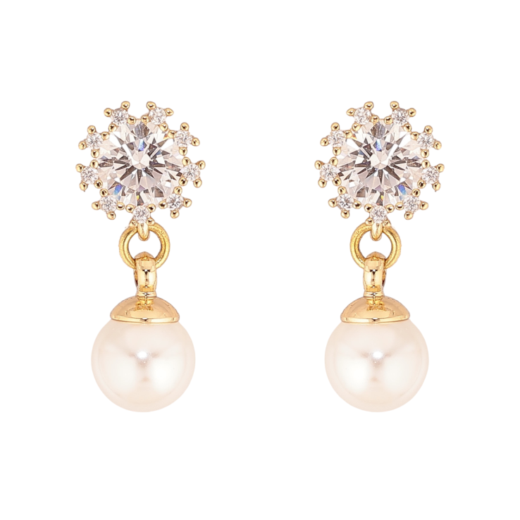 Сережки Xuping колір Позолота 14K пусети "Кристали з перлинними підвісками" фото №19