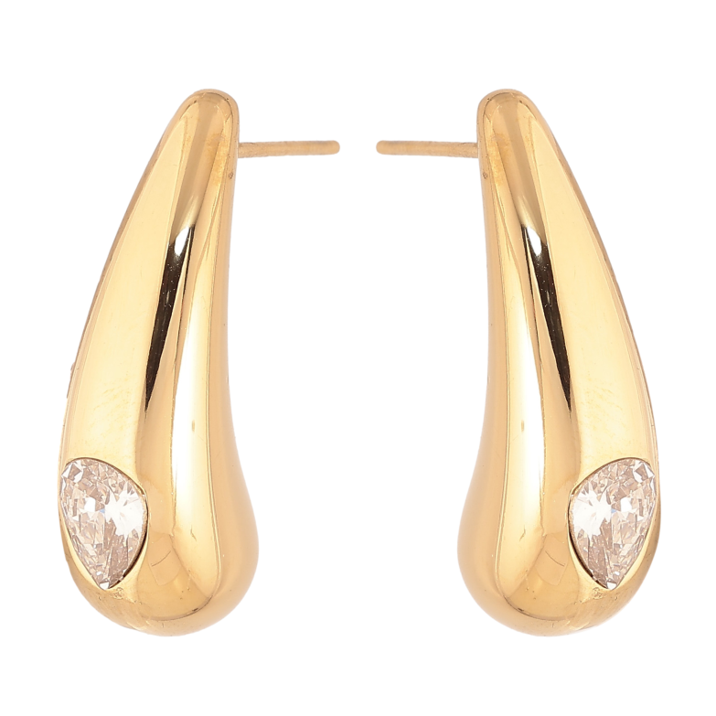 Сережки Xuping TTM Stainless Steel колір 14K пусети "Крапельки з кристалами" фото №5