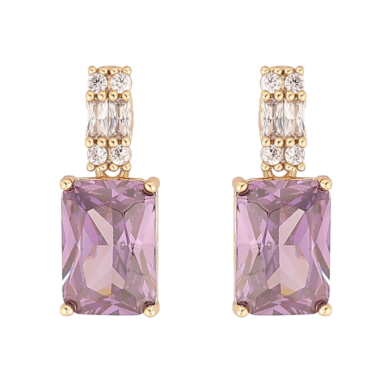 Серьги Xuping цвет Позолота 14K пусеты "Узор с сиреневыми кристаллами" фото №1