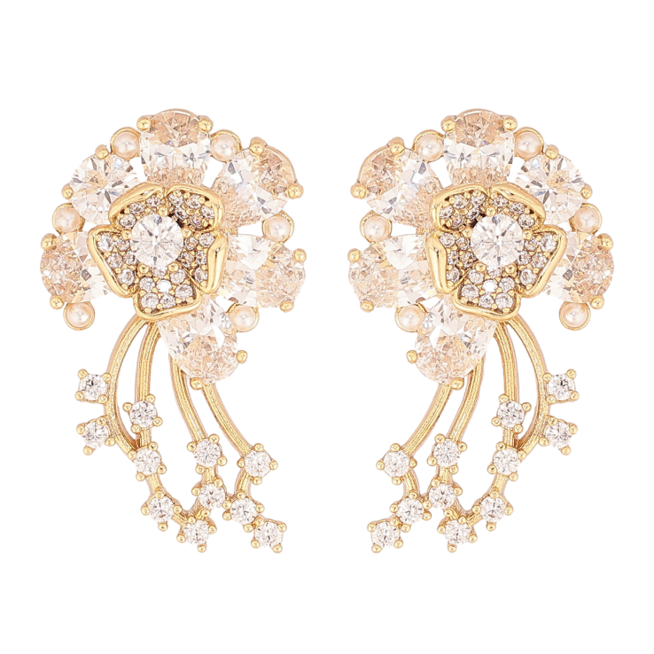 Серьги Xuping цвет Позолота 14K пусеты "Кристальные цветочки" фото №17
