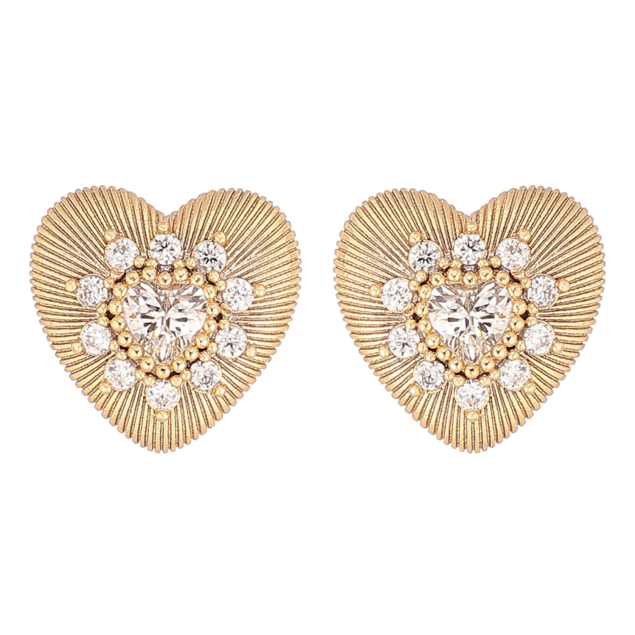 Сережки Xuping колір Позолота 14K пусети "Сердечка з кристалами" фото №1