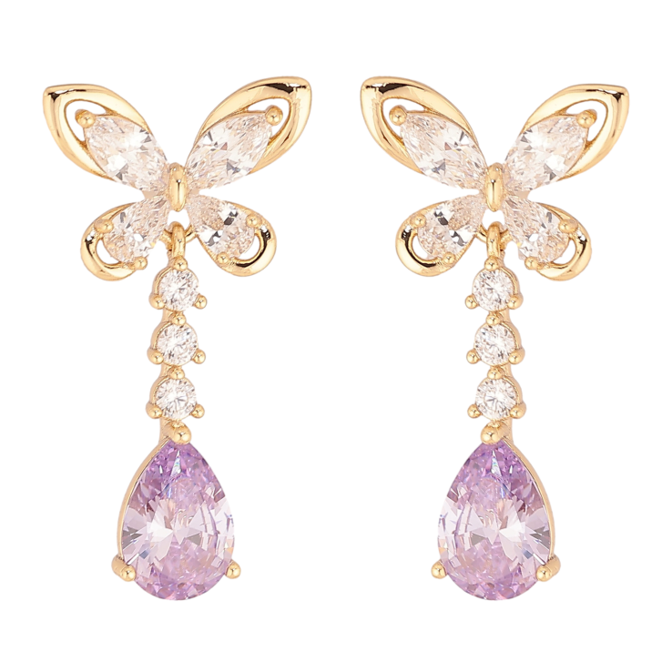 Сережки Xuping колір Позолота 14K пусети "Кристальні метелики з бузковими кристалами" фото №14