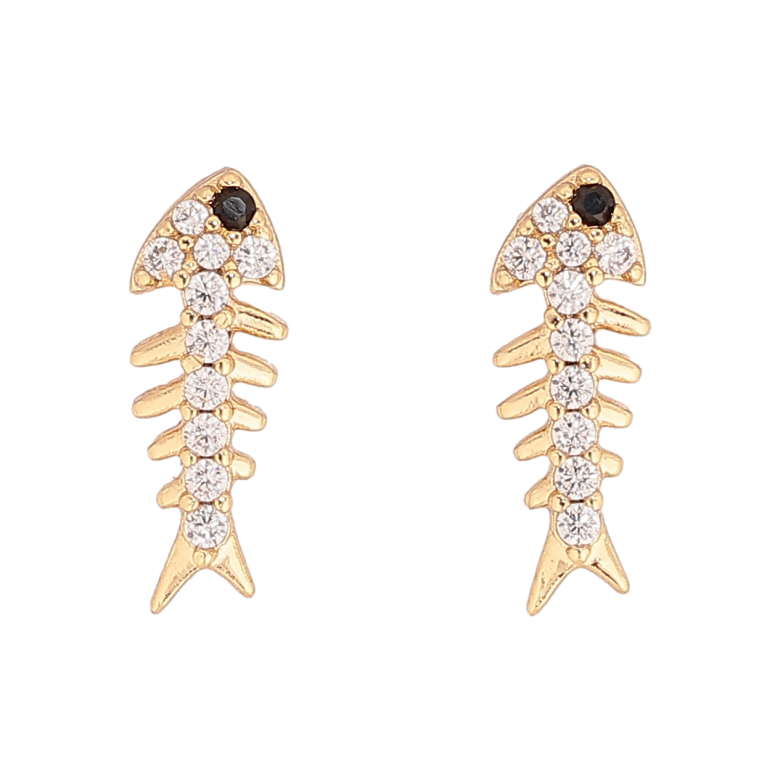 Сережки Xuping колір Позолота 14K пусети "Скелети риб з кристалами" фото №1 Сережки Xuping колір Позолота 14K пусети "Скелети риб з кристалами" фото №1
