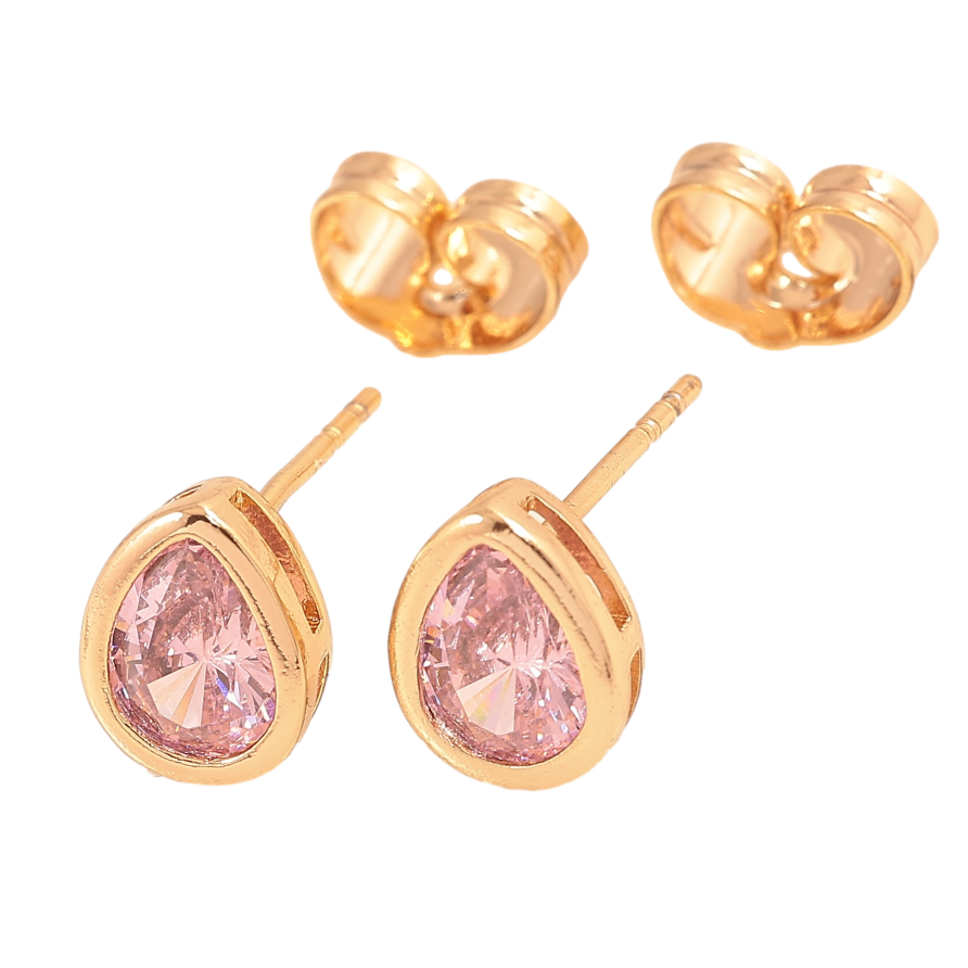 Сережки Xuping колір Позолота 18К пусети "Рожеві кристальні крапельки" фото №1