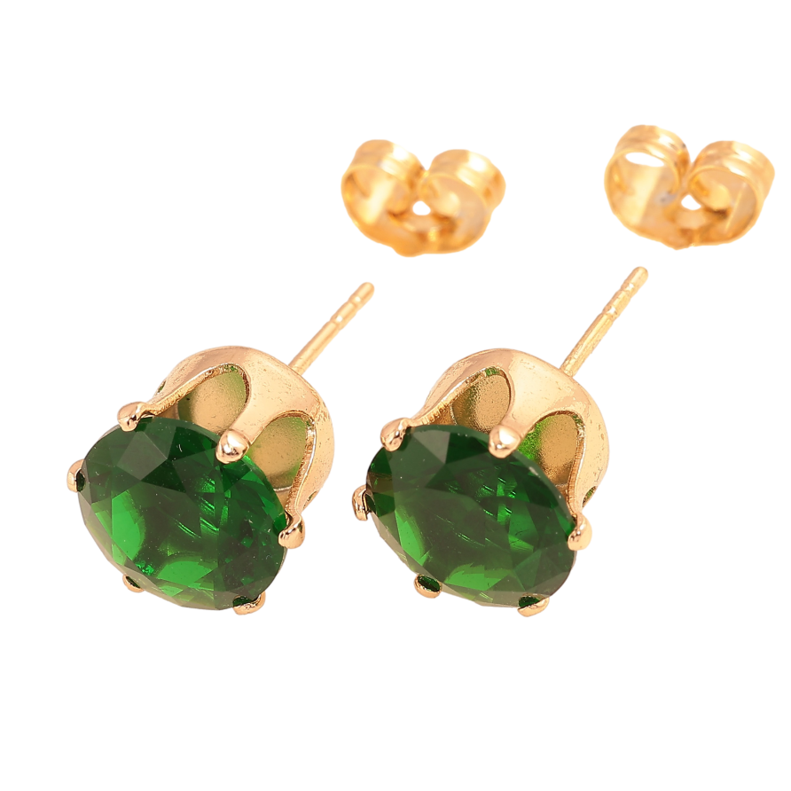 Серьги Xuping цвет Позолота 18К пусеты "Зеленые кристаллы в 6-ти крапановой оправе" ø 10мм фото №1