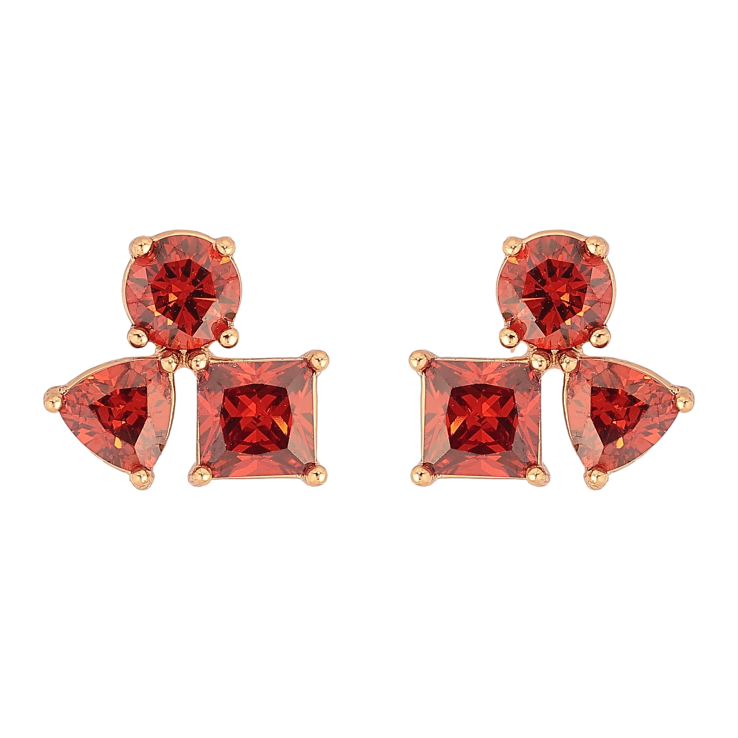 Серьги Xuping цвет Позолота 18К пусеты "Красные кристаллы" фото №17