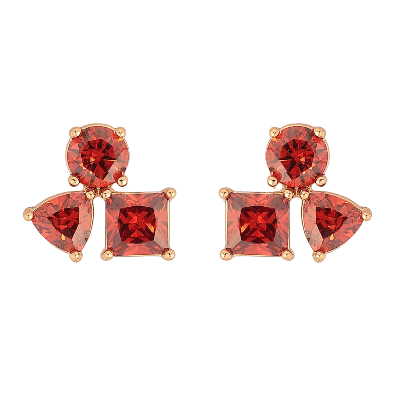 Серьги Xuping цвет Позолота 18К пусеты "Красные кристаллы" фото №1