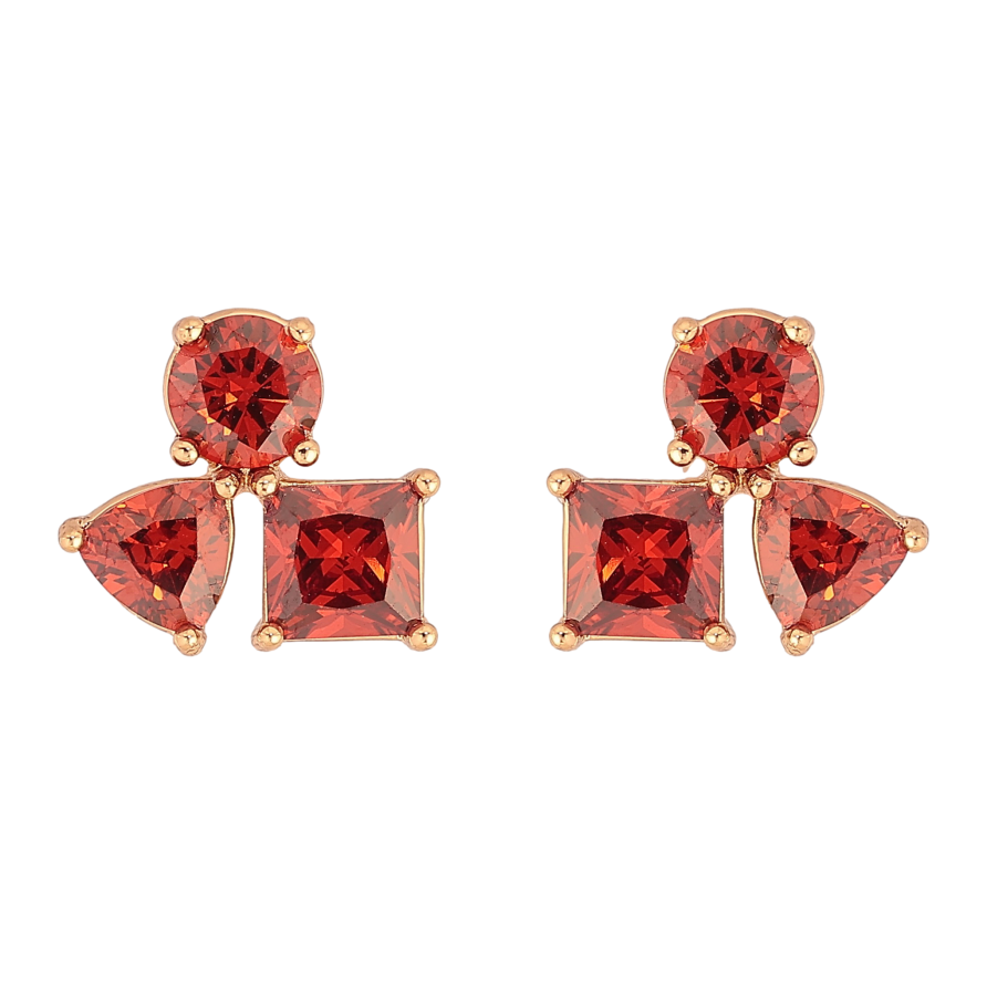 Серьги Xuping цвет Позолота 18К пусеты "Красные кристаллы" фото №1