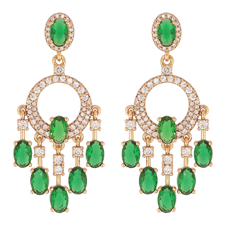 Сережки Xuping колір Позолота 18К пусети "Витончені підвіски з зеленими кристалами" фото №7