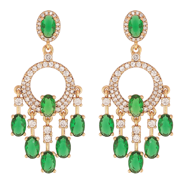 Сережки Xuping колір Позолота 18К пусети "Витончені підвіски з зеленими кристалами" фото №1