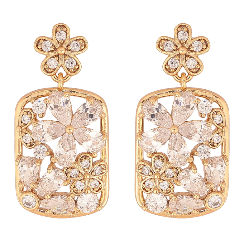 Серьги Xuping цвет Позолота 18K пусеты "Цветочные подвески с кристаллами" фото №1