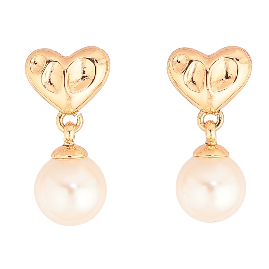 Сережки Xuping колір Позолота 18K пусети "Сердечки з перлинними підвісками" фото №1