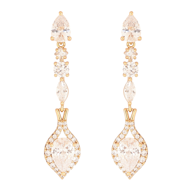 Серьги Xuping цвет Позолота 18К пусеты "Кристальные подвески" фото №19